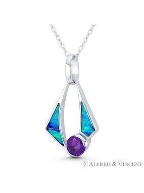 Windsail Charm CZ Crystal Created Opal Pendant in 925 Sterling Silver w/ Rhodium